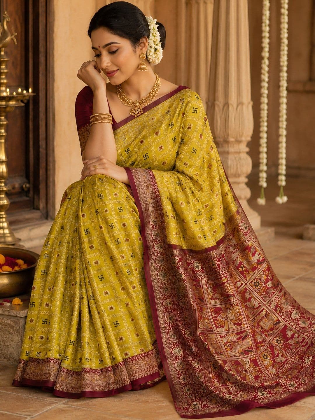KAILASA Ethnic Motifs Zari Art Silk Handloom Kanjeevaram Saree thumbnail 4