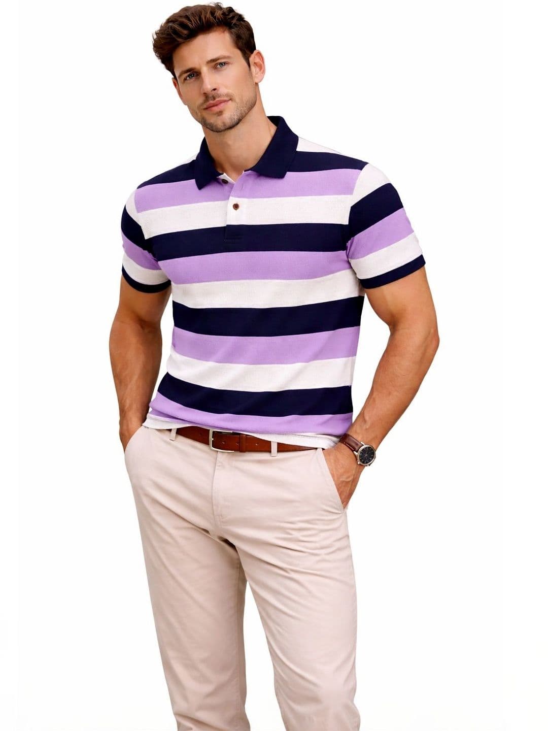 The Roadster Lifestyle Co Striped Polo Collar Tshirts thumbnail 2
