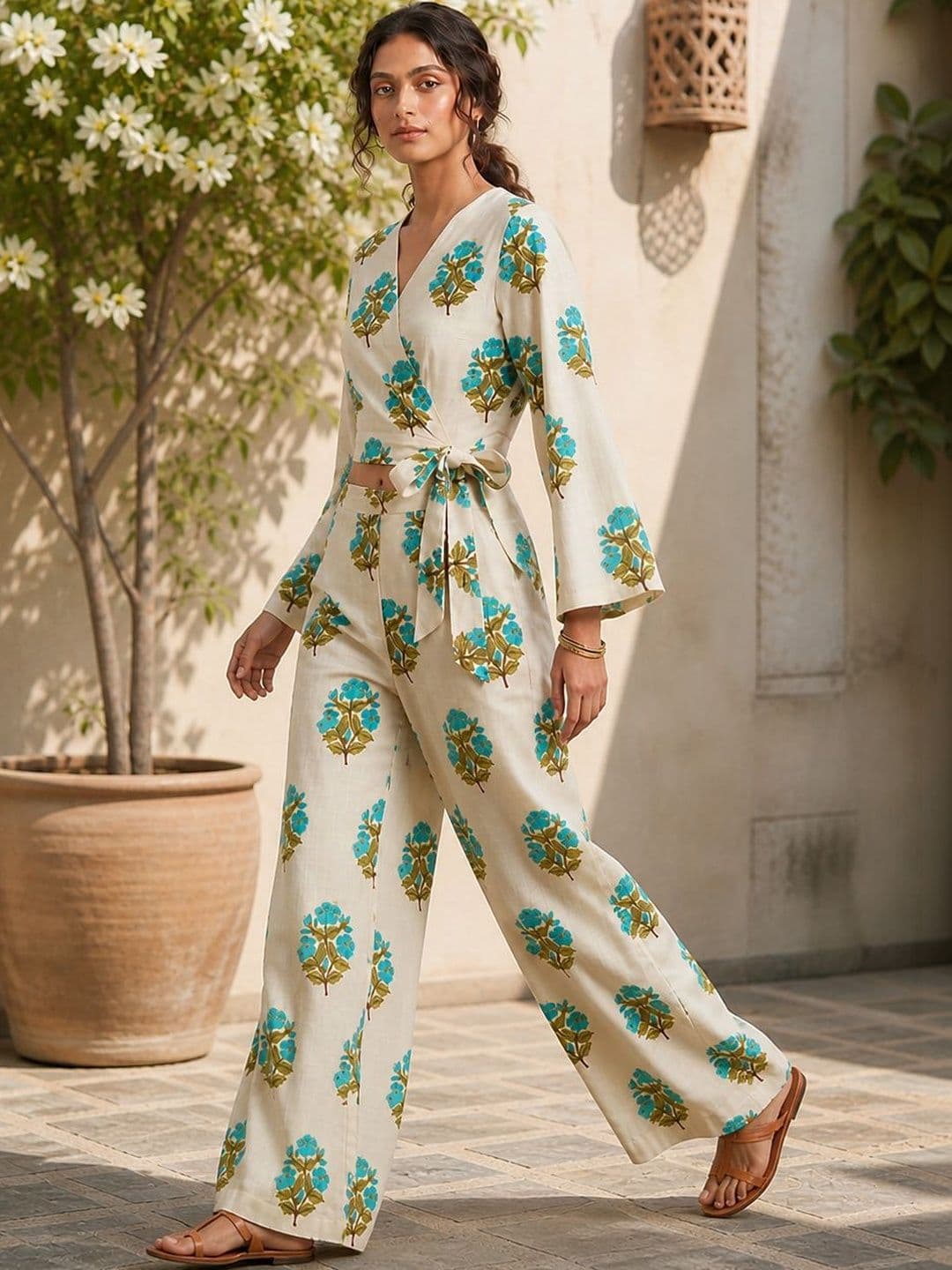 Anouk Bohemian Cotton Printed Top with Palazzos thumbnail 3