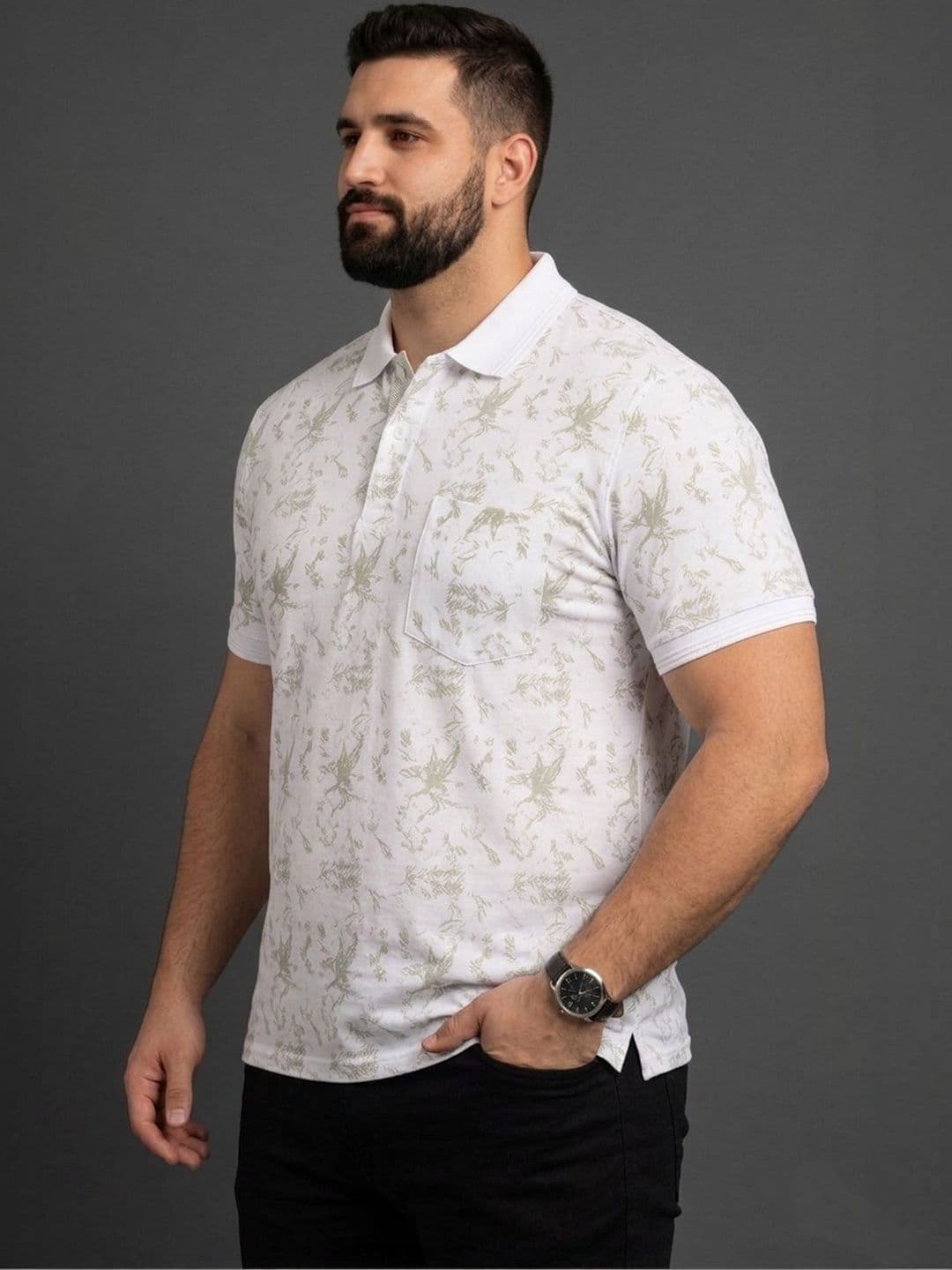 Mast & Harbour Men Printed Polo Collar Pockets T-shirt thumbnail 6