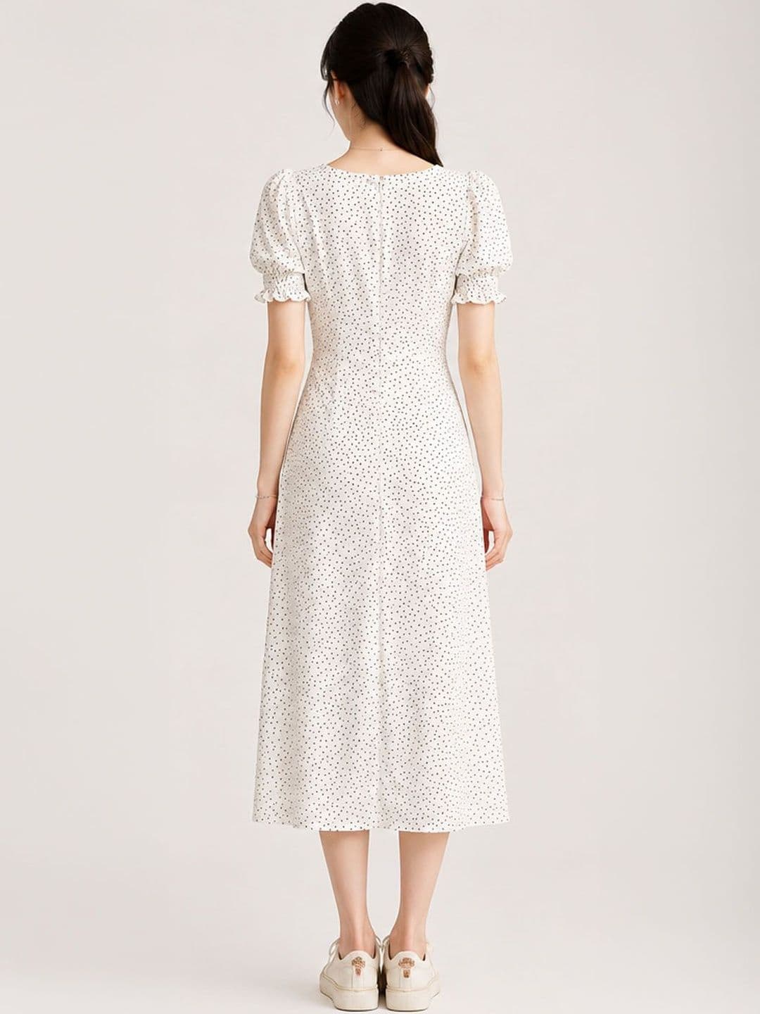 DressBerry Polka Dot Print Puff Sleeve Sheath Midi Dress thumbnail 3