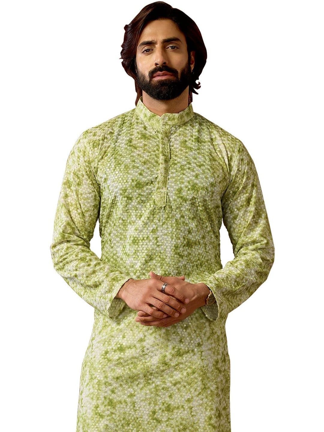 House of Pataudi Embroidered Cotton Mandarin Collar Knee Length Straight Kurtas thumbnail 5