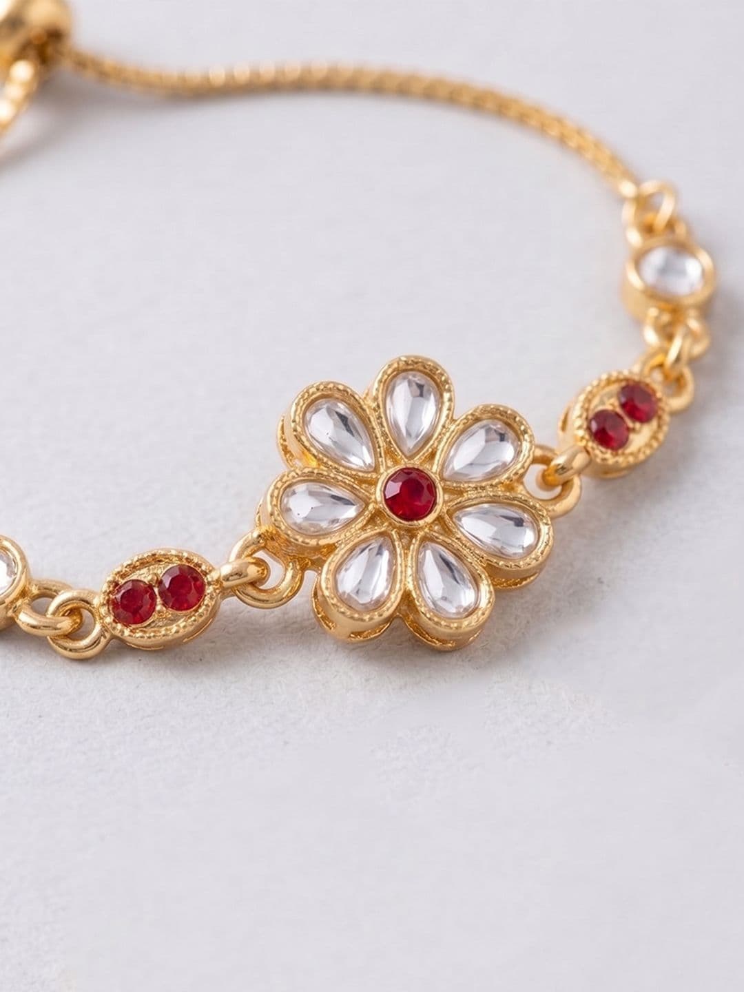 NVR Set Of 2 Gold Toned Kundan Studded Bhaiya Bhabhi Rakhi With Roli Chawal thumbnail 6