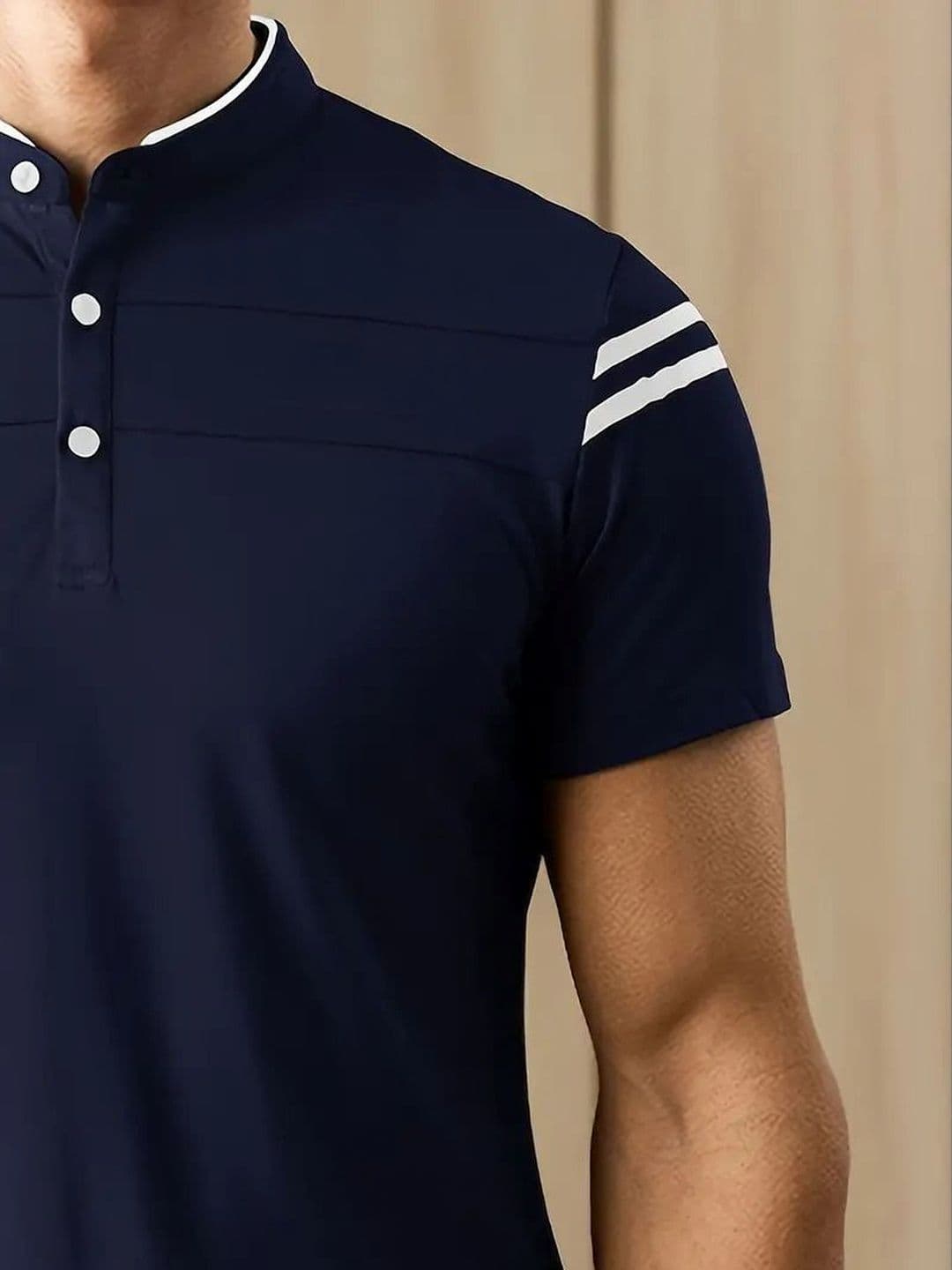 Mast & Harbour Men Colourblocked Mandarin Collar T-shirt thumbnail 3