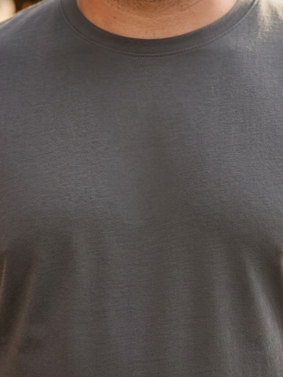 Sztori Rigo Men Plus Size Dark Grey Solid Round Neck Regular Fit Cotton T-shirt thumbnail 3