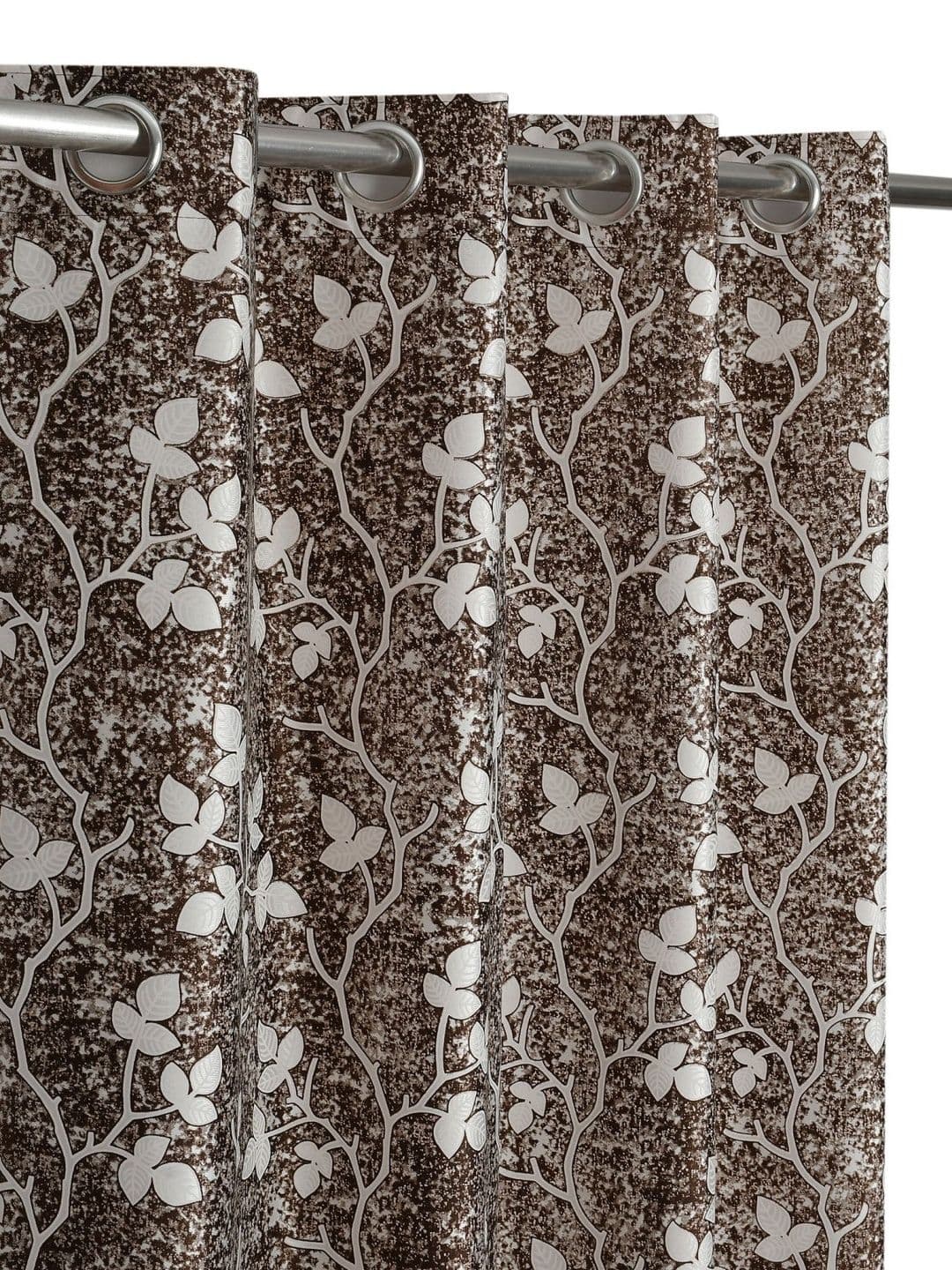 Aura Brown & White Set of 2 Floral Long Door Curtain thumbnail 5