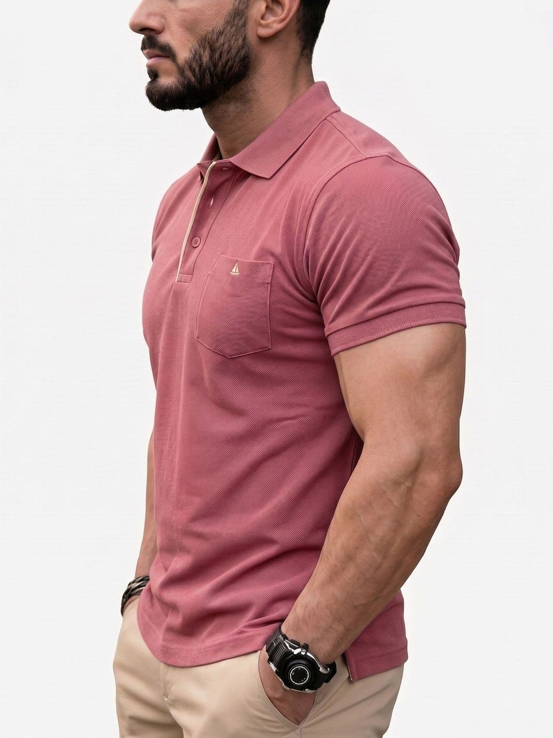 Utopium Men Brand Logo Polo Collar Pure Cotton Pockets T-shirt thumbnail 3