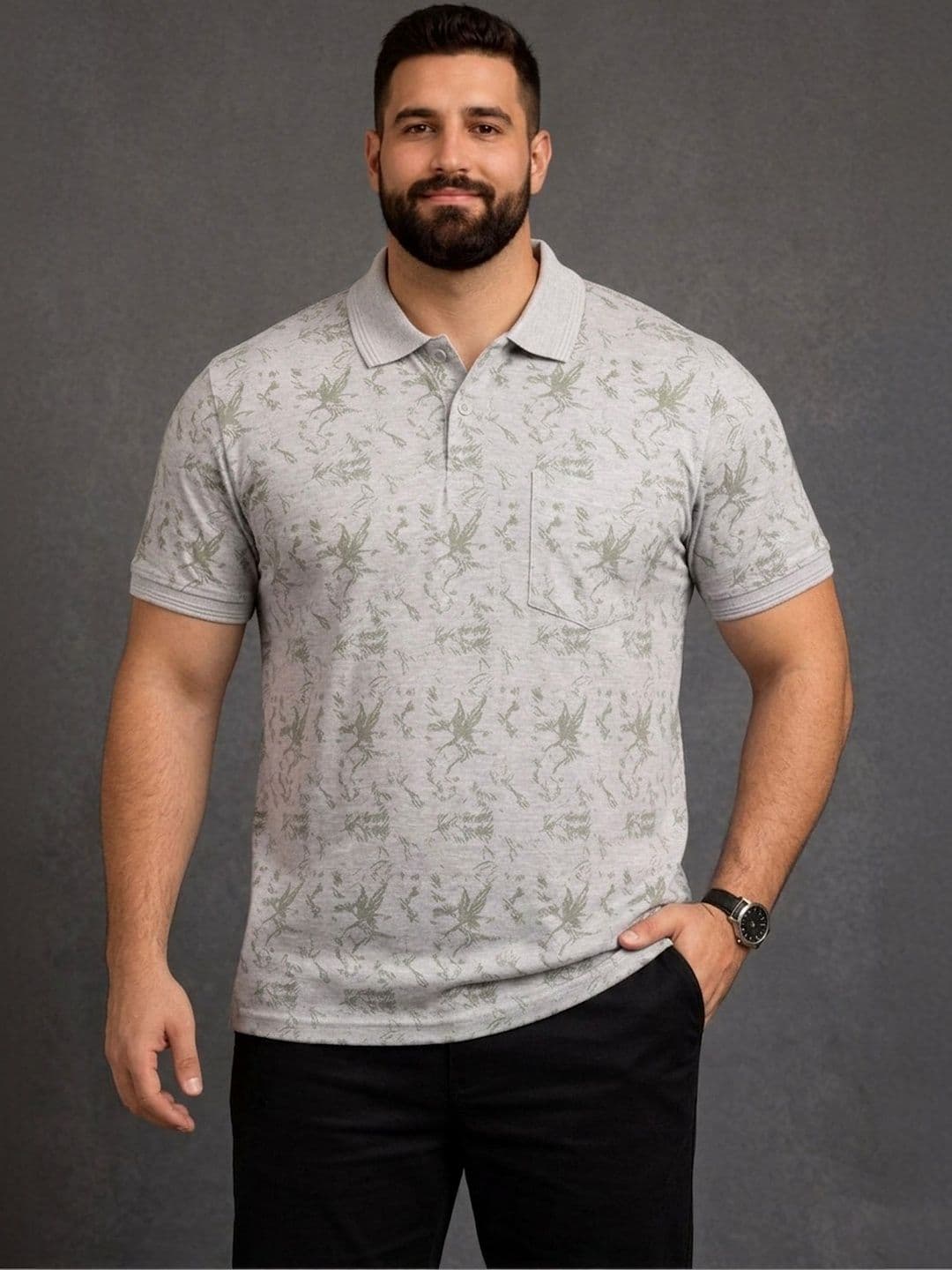 Mast & Harbour Men Printed Polo Collar Pockets T-shirt - view 1