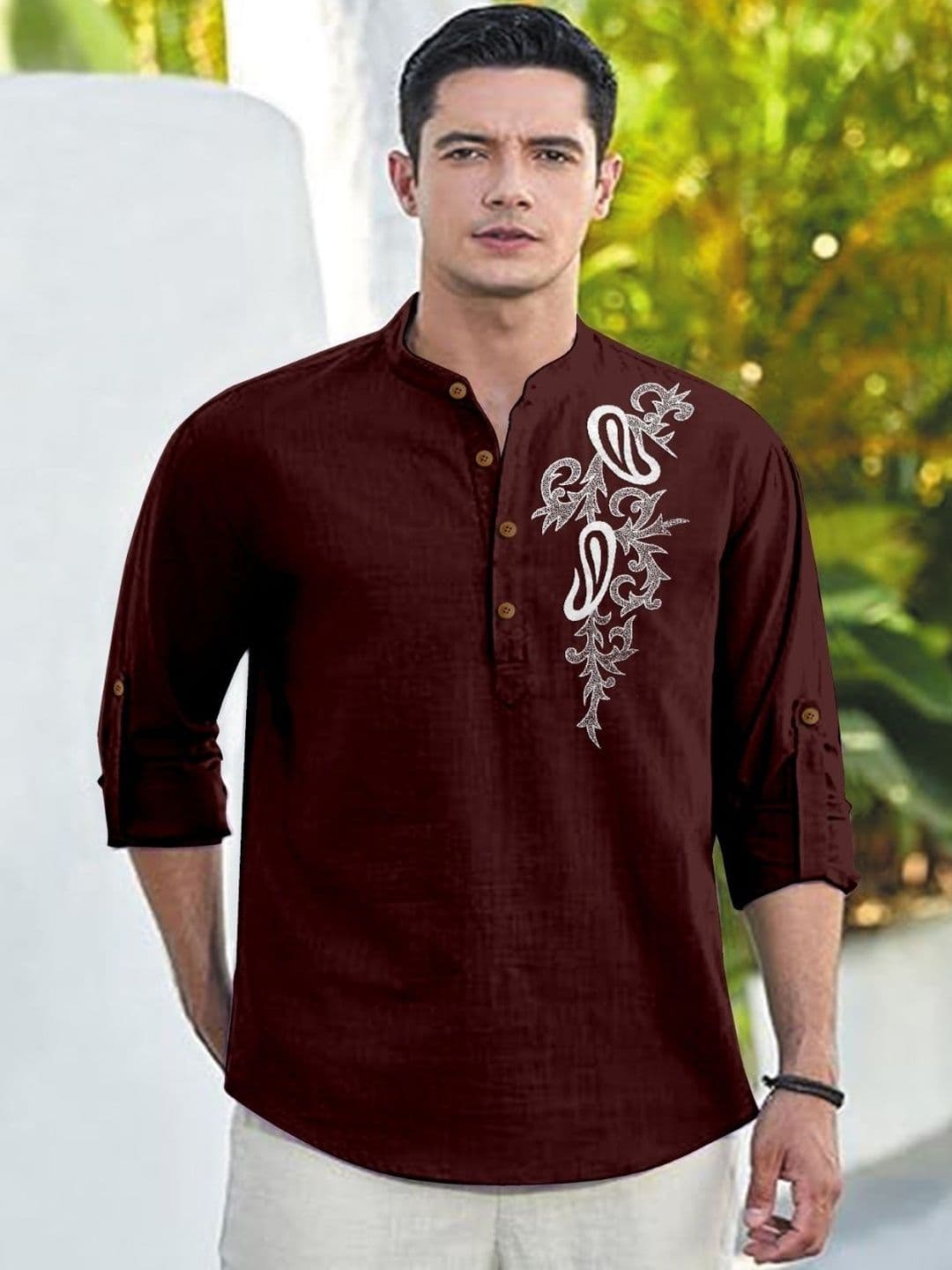 CLOTHING VEDA Men Floral Mandarin Collar Kurta - view 1