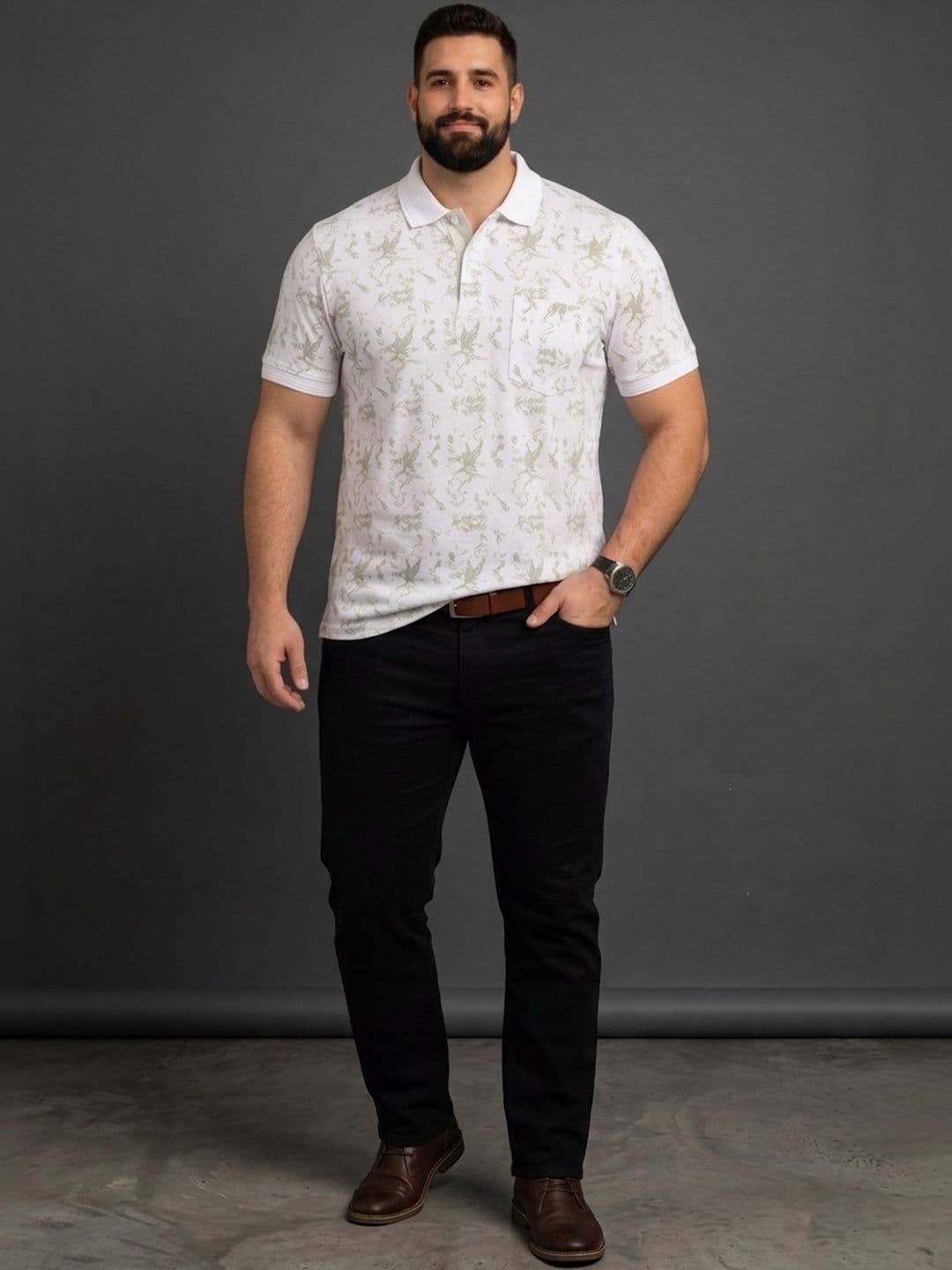 Mast & Harbour Men Printed Polo Collar Pockets T-shirt thumbnail 4