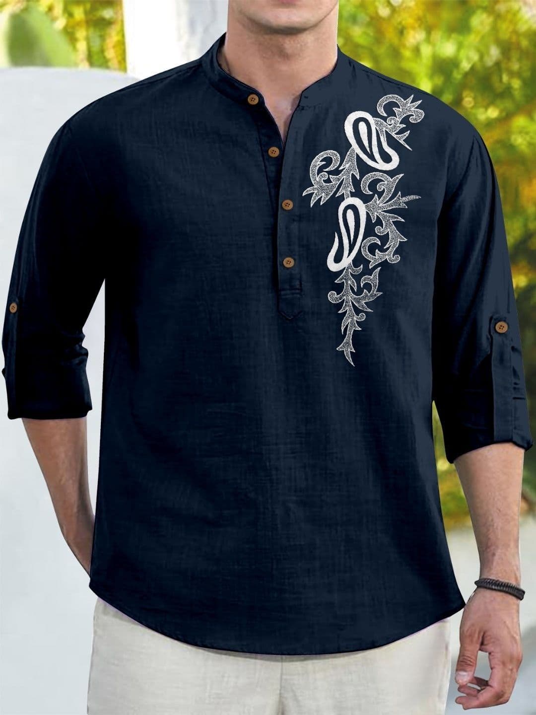 CLOTHING VEDA Men Floral Mandarin Collar Kurta thumbnail 3