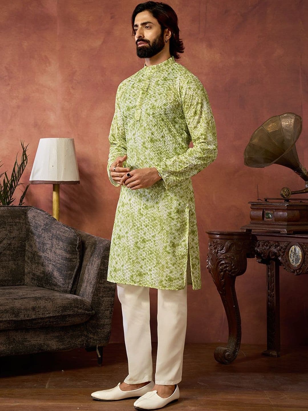 House of Pataudi Embroidered Cotton Mandarin Collar Knee Length Straight Kurtas - view 1