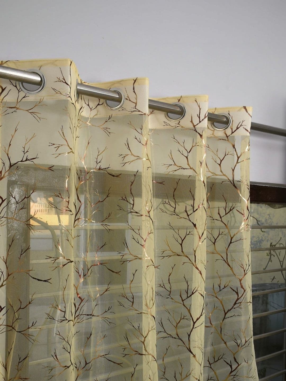 Aura Beige Set of 2 Sheer Long Door Curtain thumbnail 5