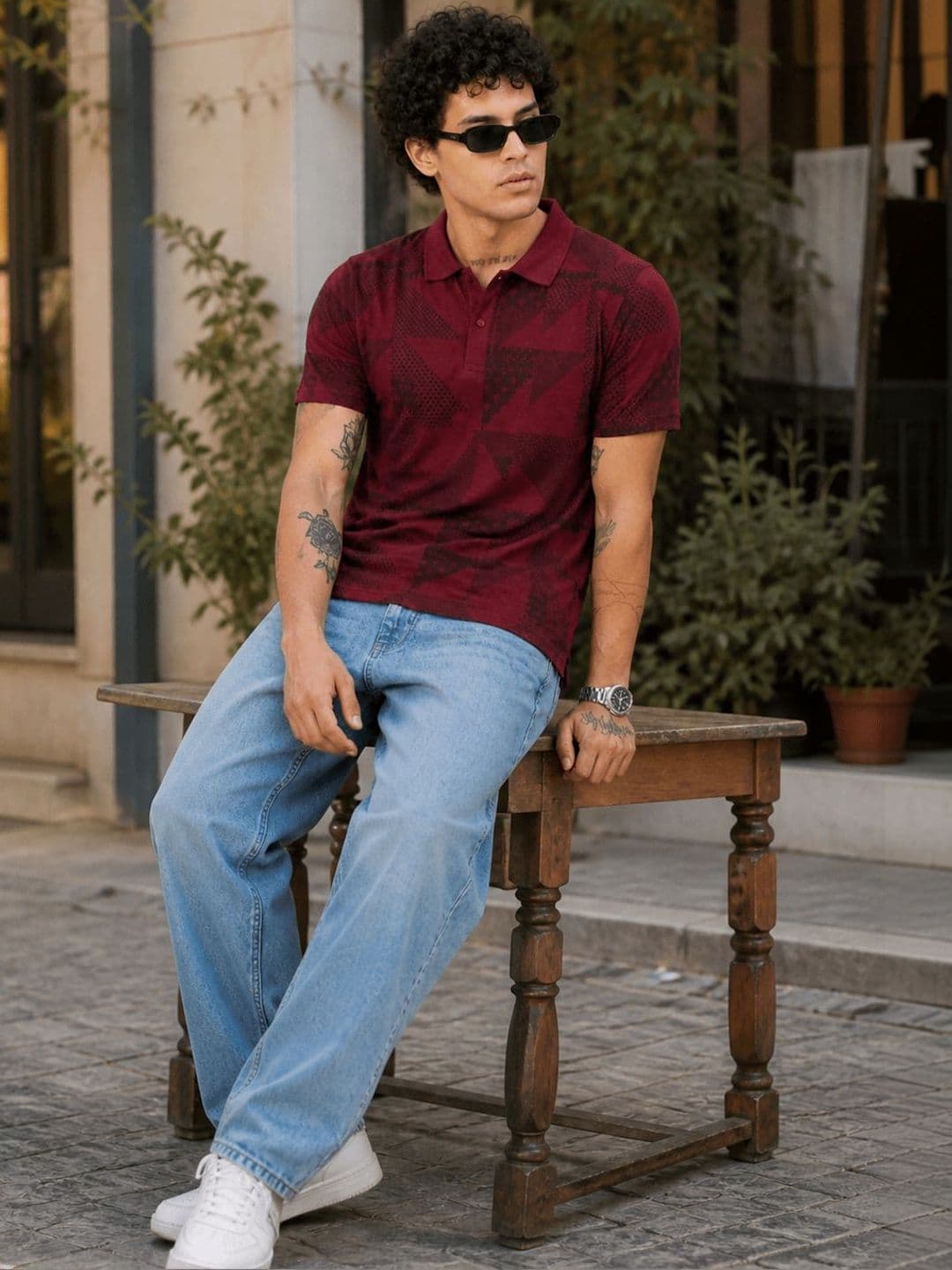 HERE&NOW Men Printed Polo Collar T-shirt thumbnail 5