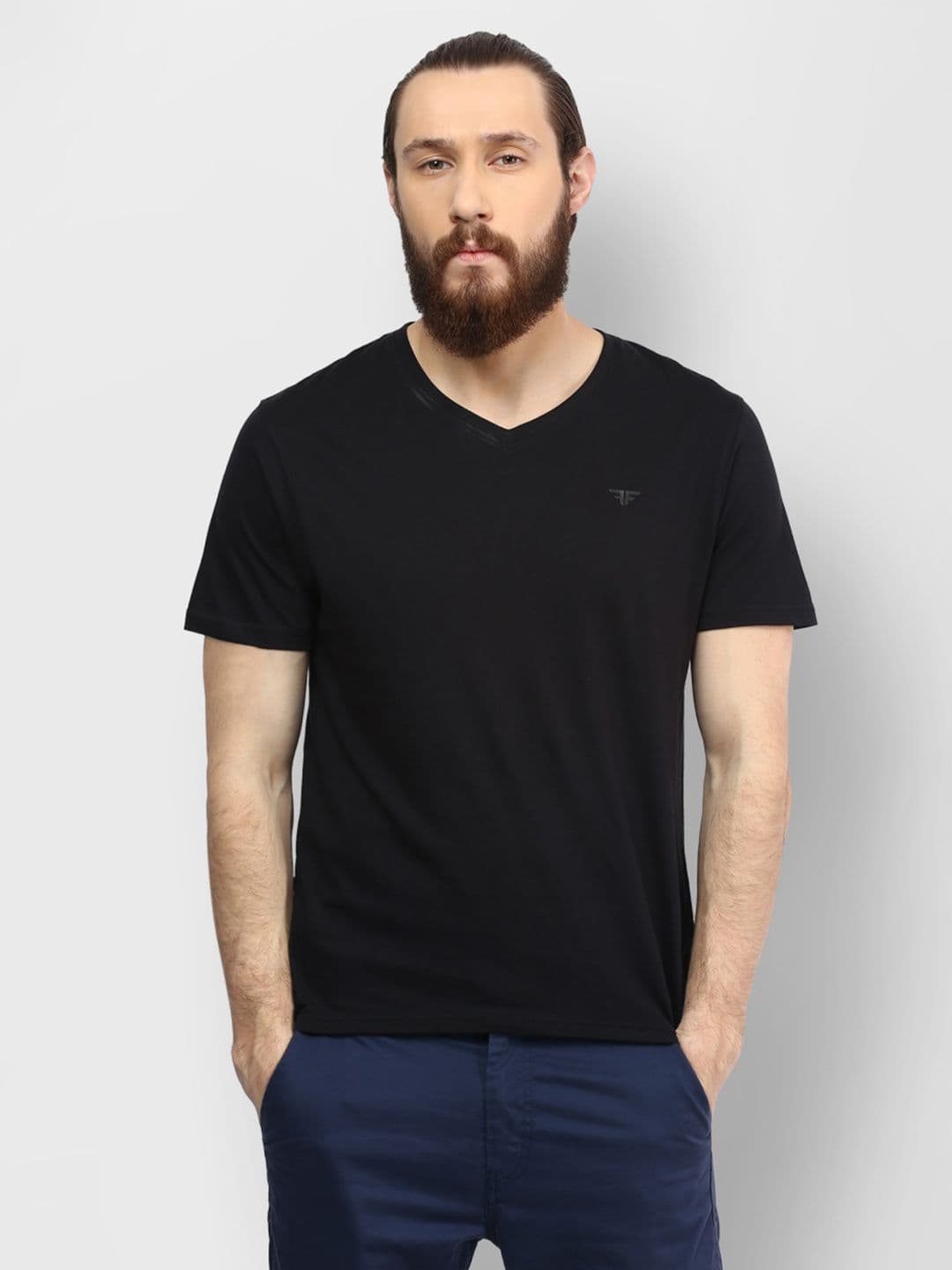 Fame Forever by Lifestyle Men Black Solid V-Neck T-shirt - view 1