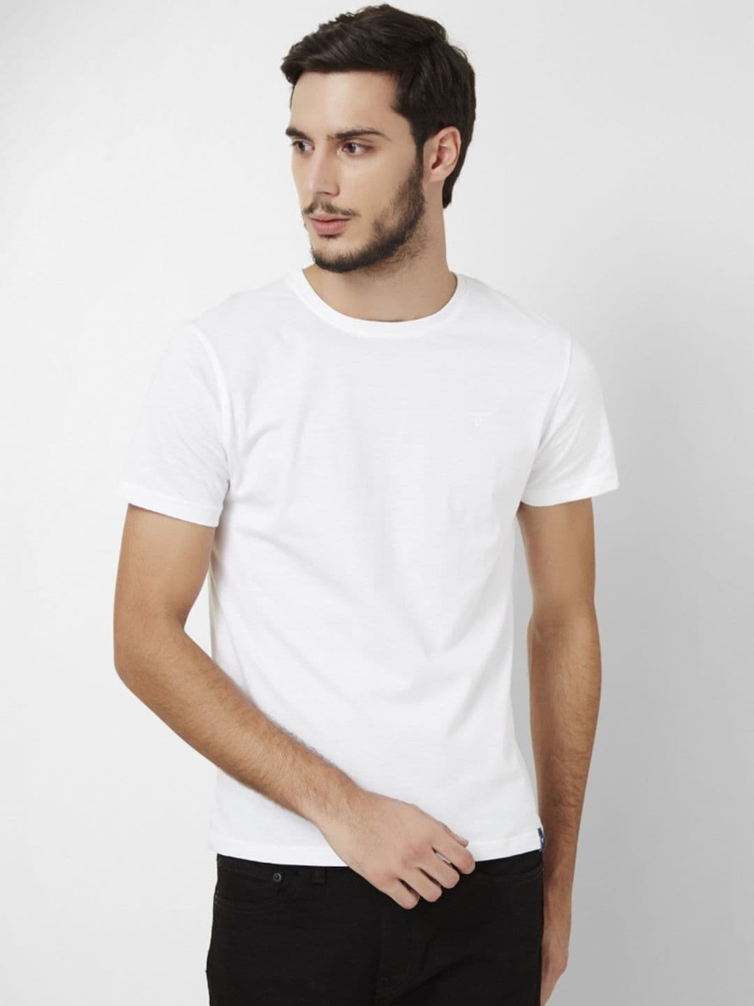 Fame Forever by Lifestyle Men White Solid Round Neck T-shirt - view 1