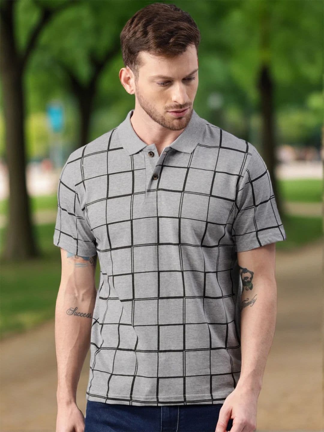 Kryptic Men Checked Polo Pure Cotton T-shirt - view 1