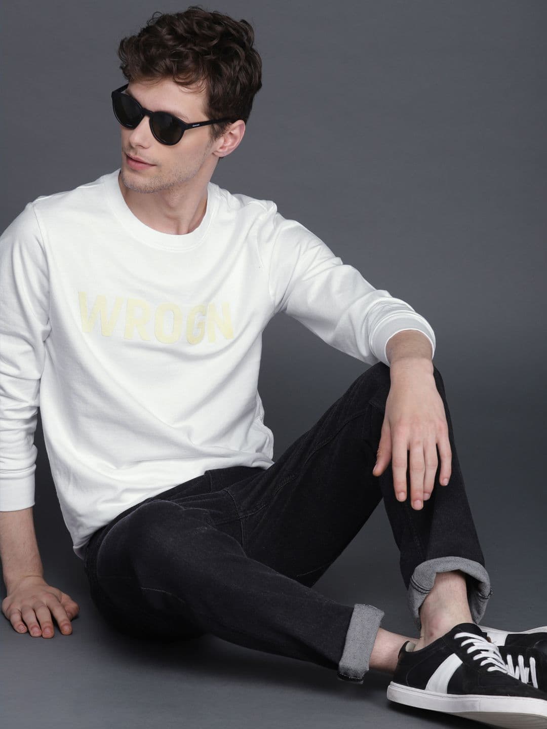 WROGN Men White Printed Slim Fit Sweatshirt - view 1