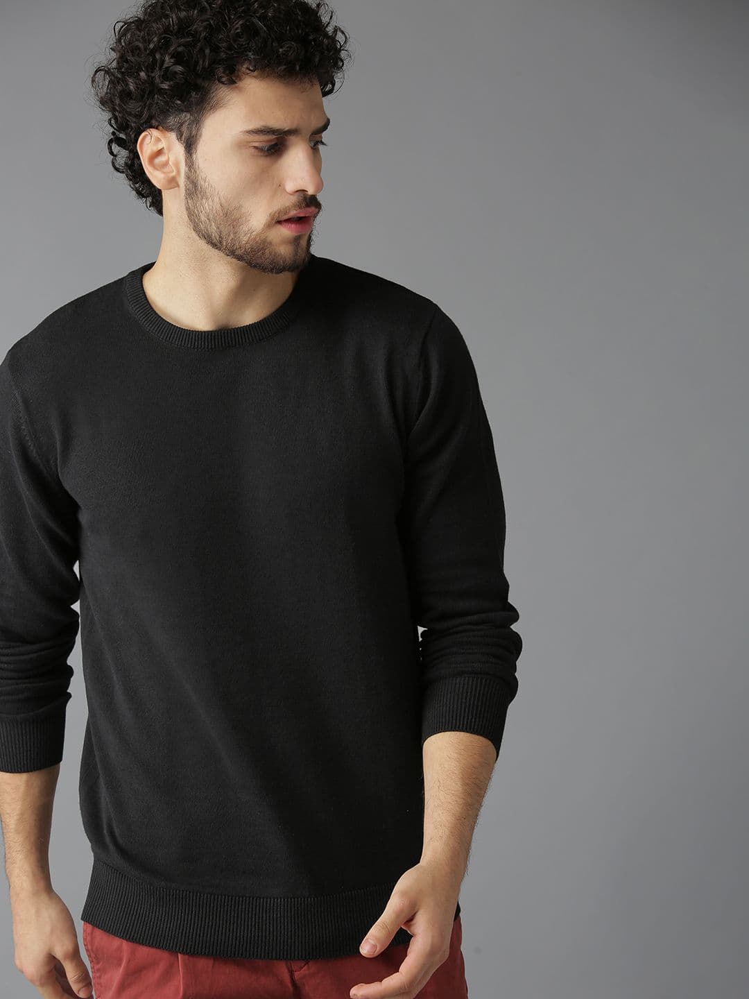 The Roadster Lifestyle Co Men Black Solid Sweater - view 1