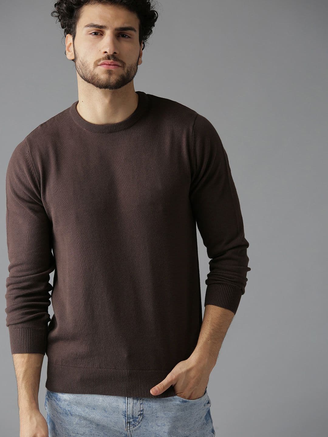 The Roadster Lifestyle Co Men Coffee Brown Solid Sweater - view 1