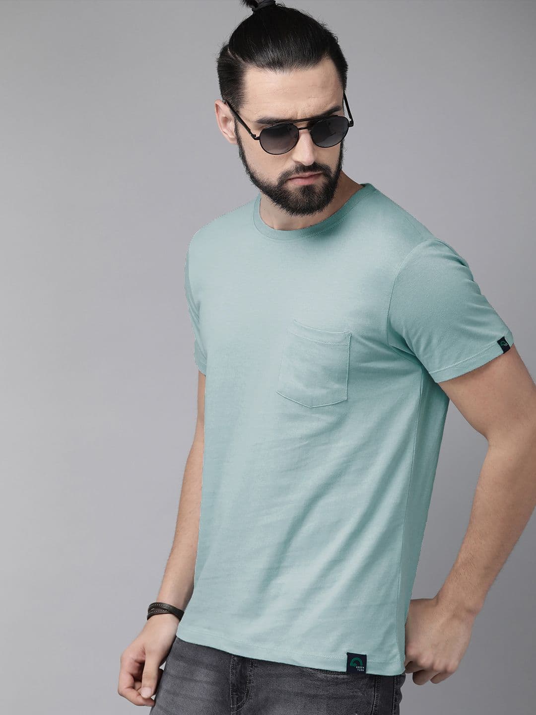 Roadster Men Turquoise Blue Solid Round Neck Sustainable Greenturn Organic Cotton T-shirt - view 1