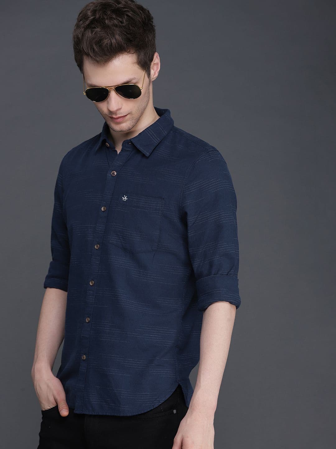 WROGN Men Navy Blue Slim Fit Striped Casual Shirt - view 1