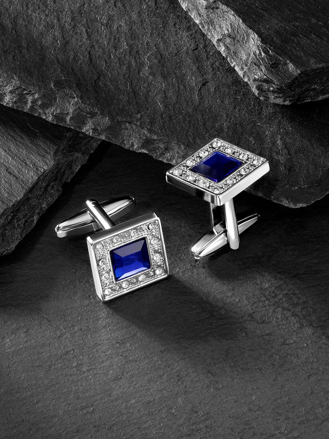 Peora Blue & Silver-Plated Swarovski Crystal Cufflinks - view 1