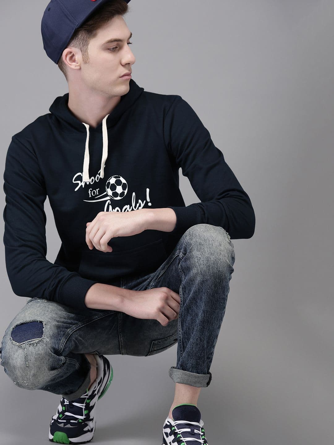 CAHOOT Men Navy Blue Printed Hooded Sweatshirt - view 1