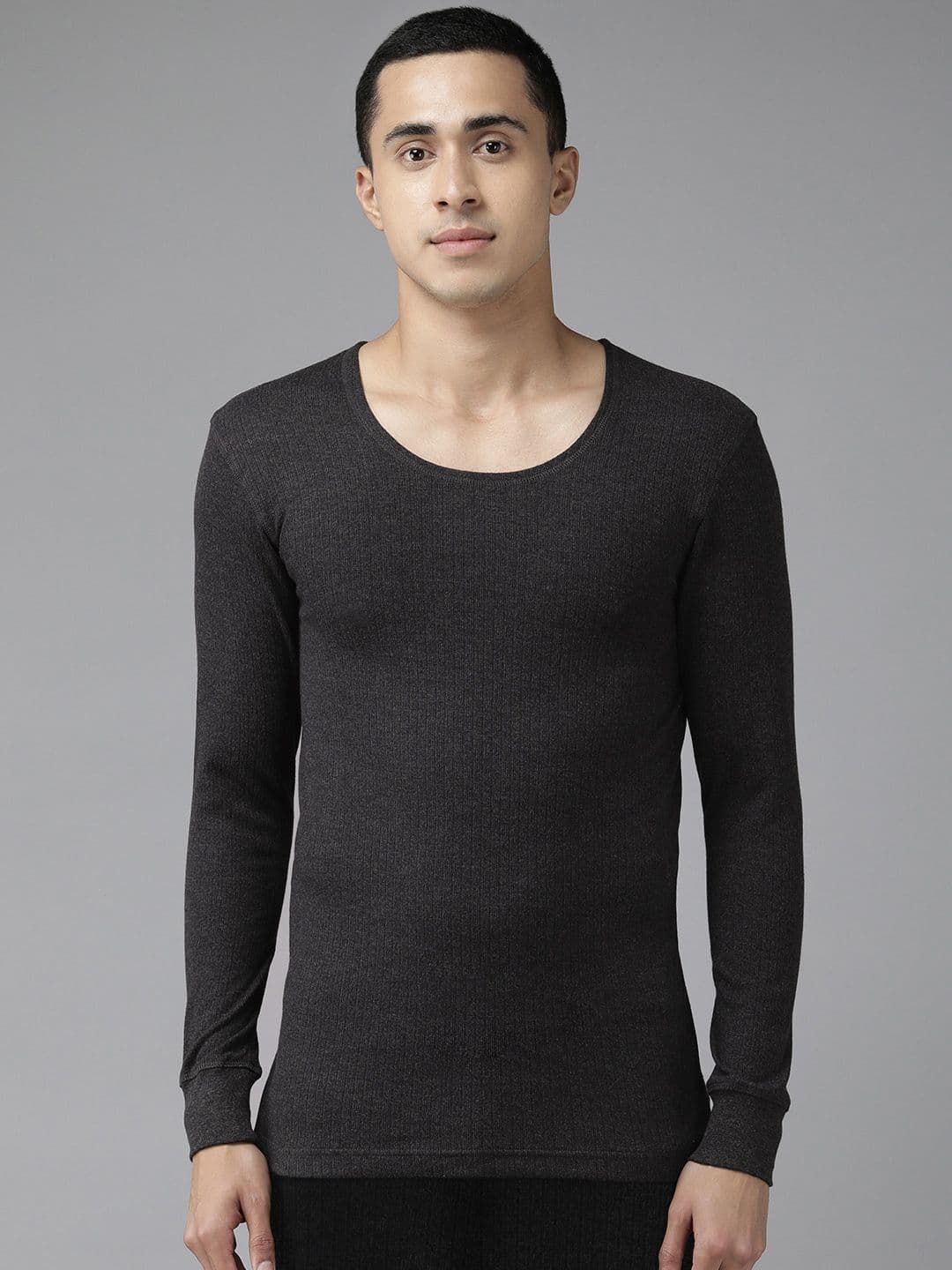 Van Heusen Innerwear Men Grey Solid Antibacterial Low Neck Thermal Top - view 1