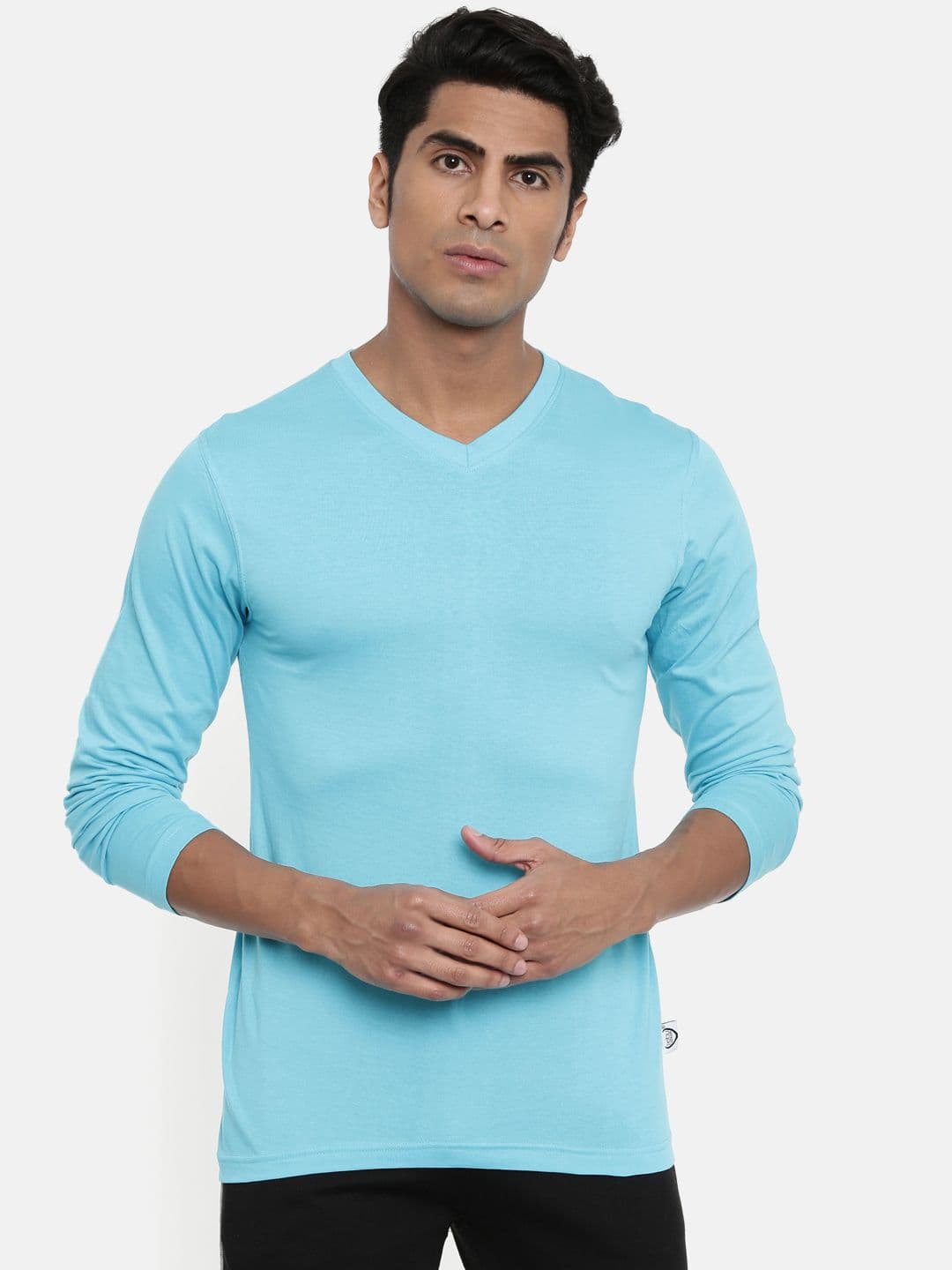 zebu Men Blue Solid V-Neck Lounge T-Shirt - view 1