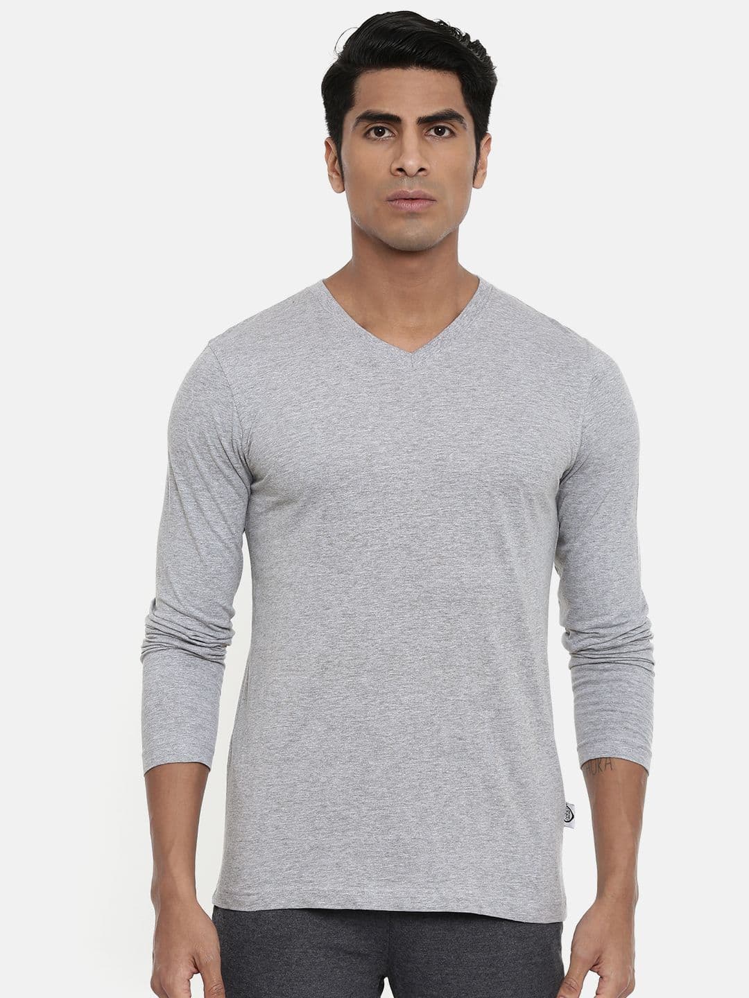 zebu Men Grey Melange Solid Round Neck Lounge T-shirt ZVNFS - view 1