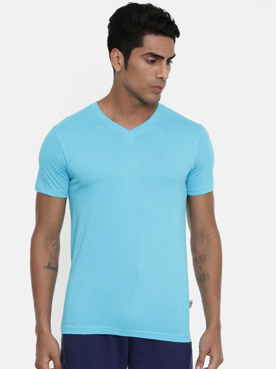 zebu Men Blue Solid V- Neck Lounge T-Shirt - view 1