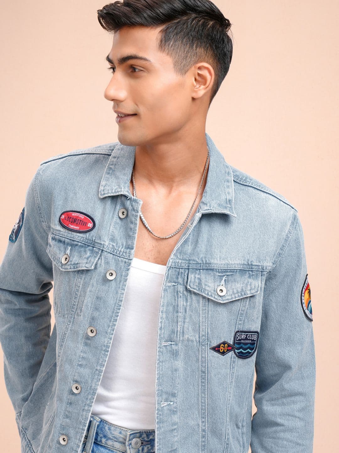 LOCOMOTIVE Men Blue Pure Cotton Applique Detail Solid Denim Jacket - view 1