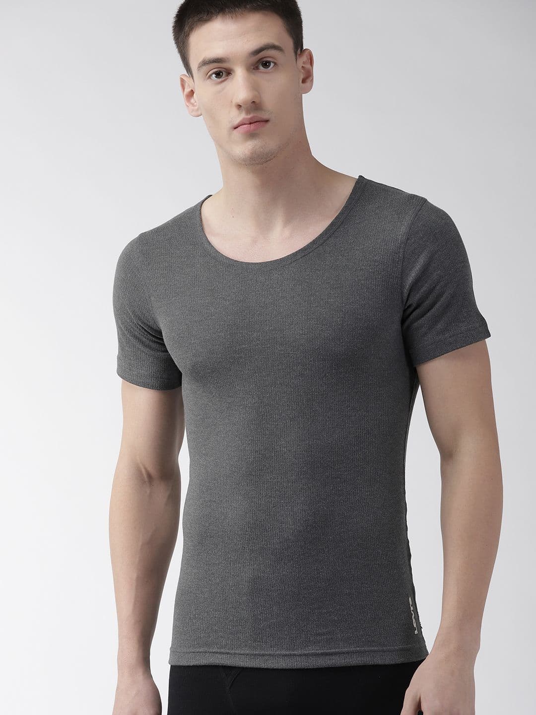 Levis Levi's Men's Round Neck Half Sleeve Thermal Regular Fit Top (Grey) - view 1