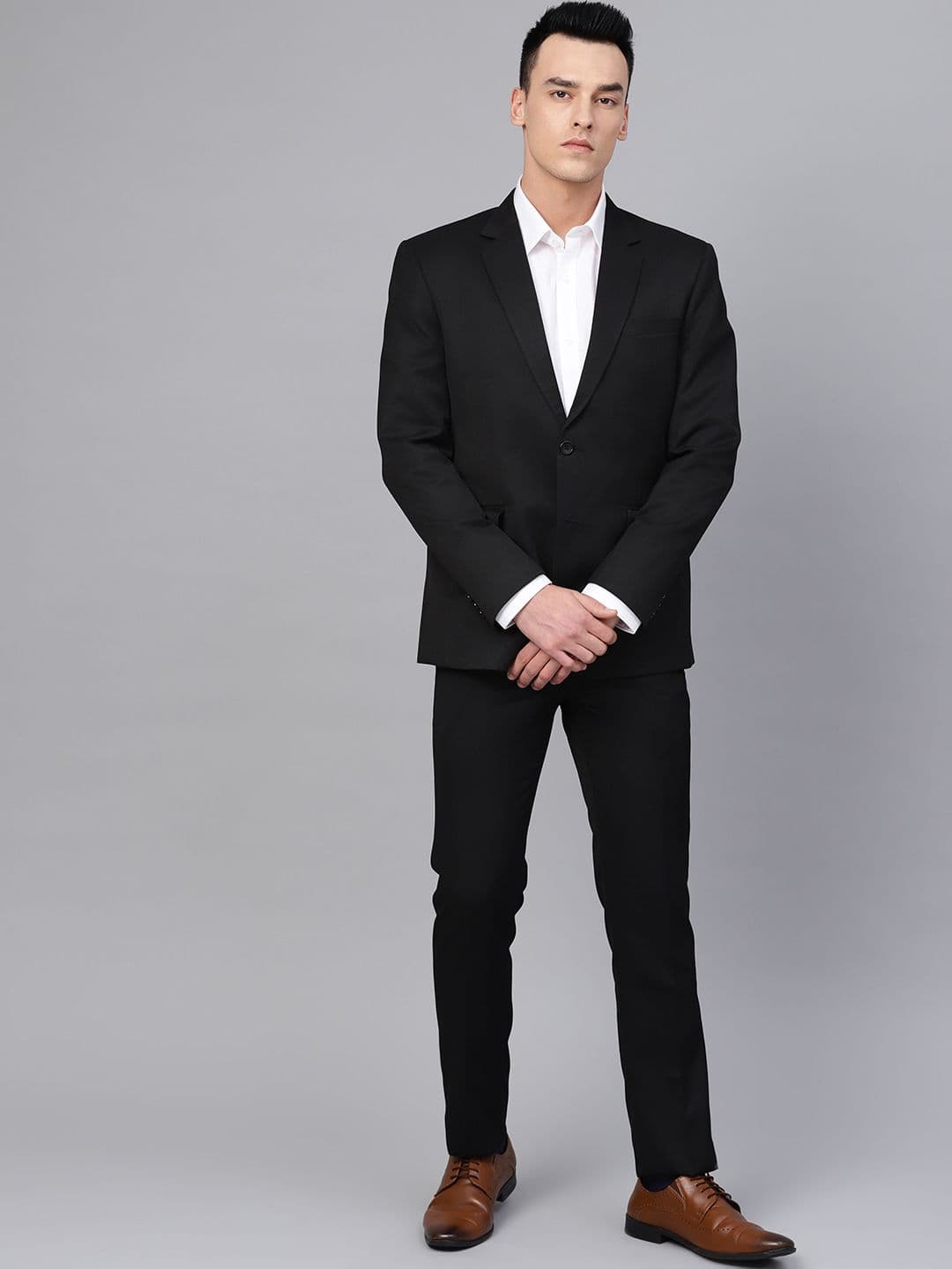 MANQ Men Black Solid Slim Fit Formal Suit - view 1