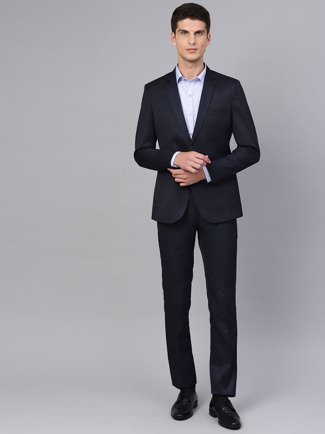 MANQ Men Navy Blue Solid Slim Fit Formal Suit - view 1