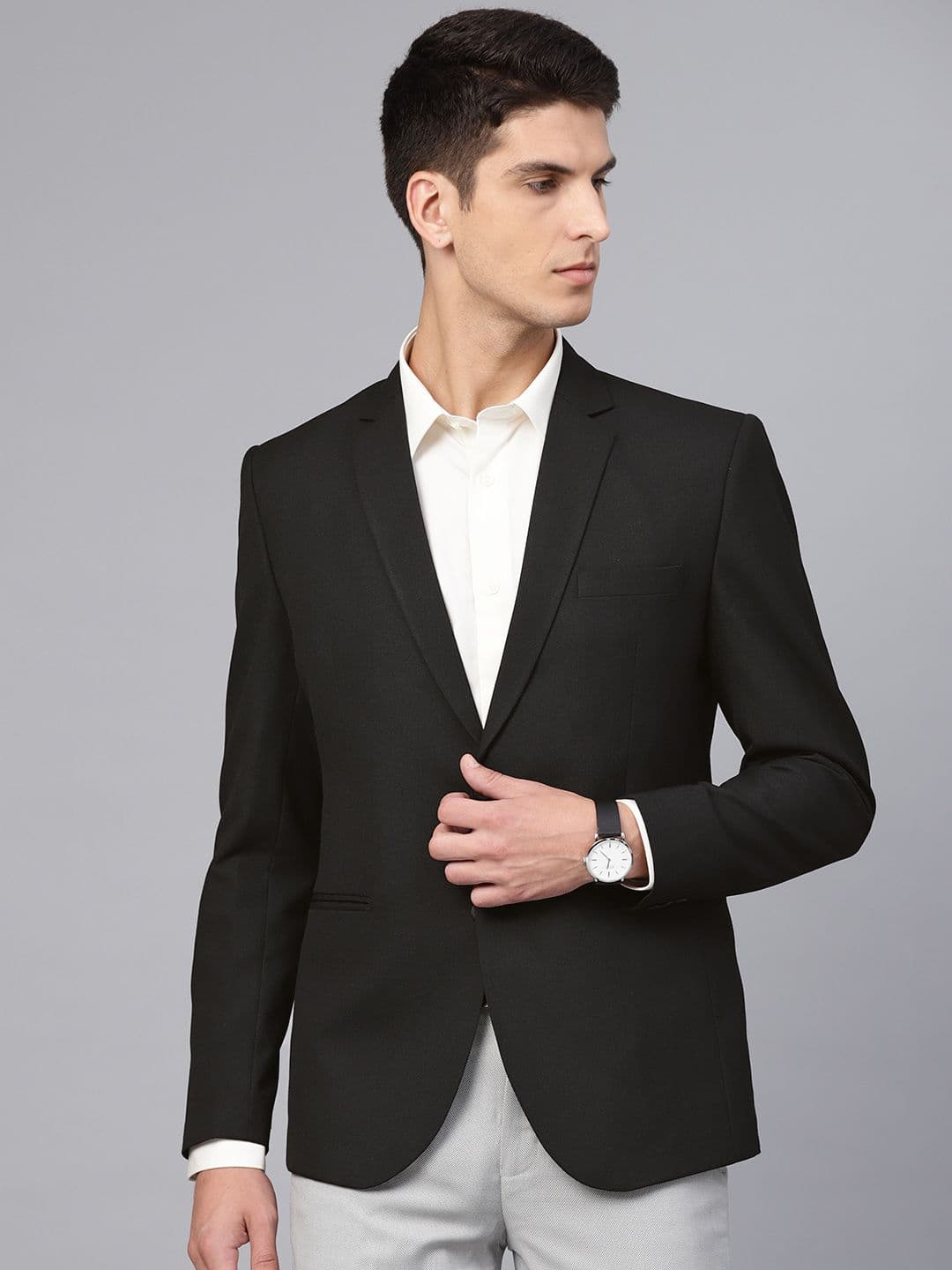 MANQ Men Black Slim Fit Solid Single Breasted Formal Blazer - view 1