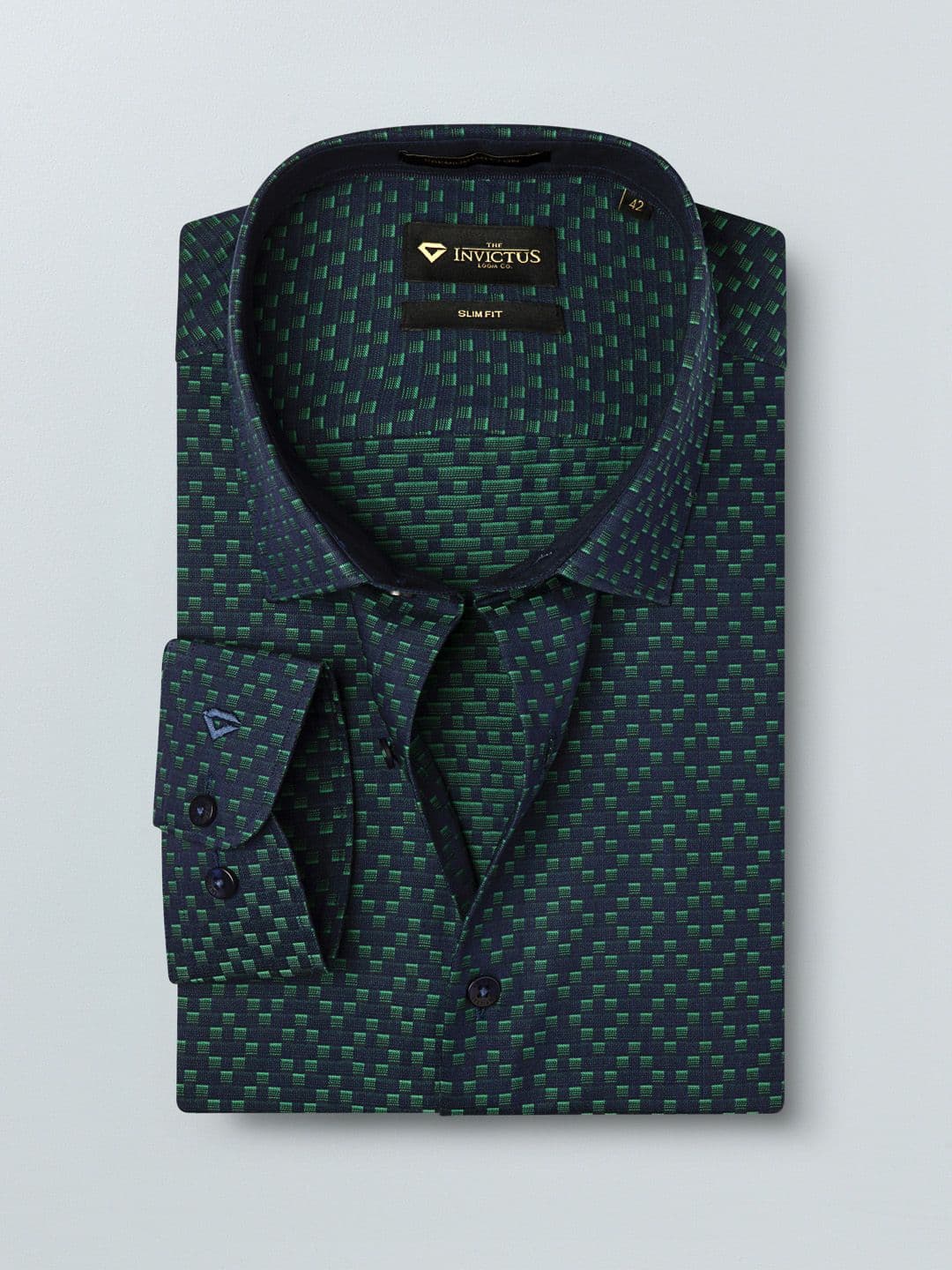 INVICTUS Men Navy Blue & Green Slim Fit Self Design Formal Shirt - view 1