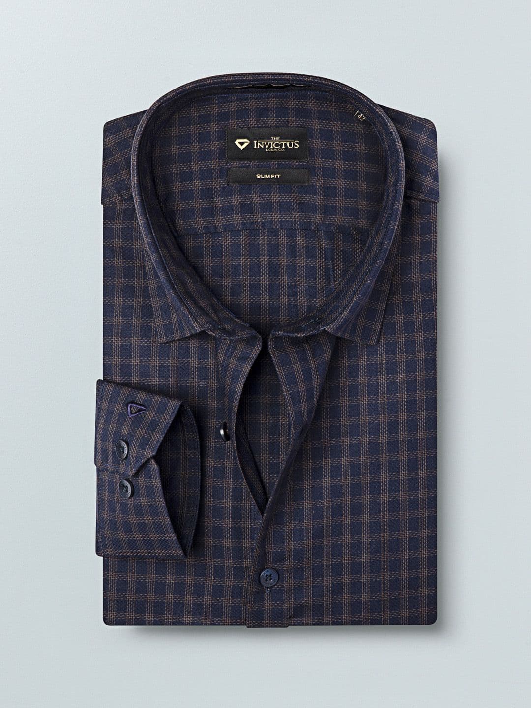 INVICTUS Men Navy Blue & Brown Slim Fit Self Design Sustainable Formal Shirt - view 1