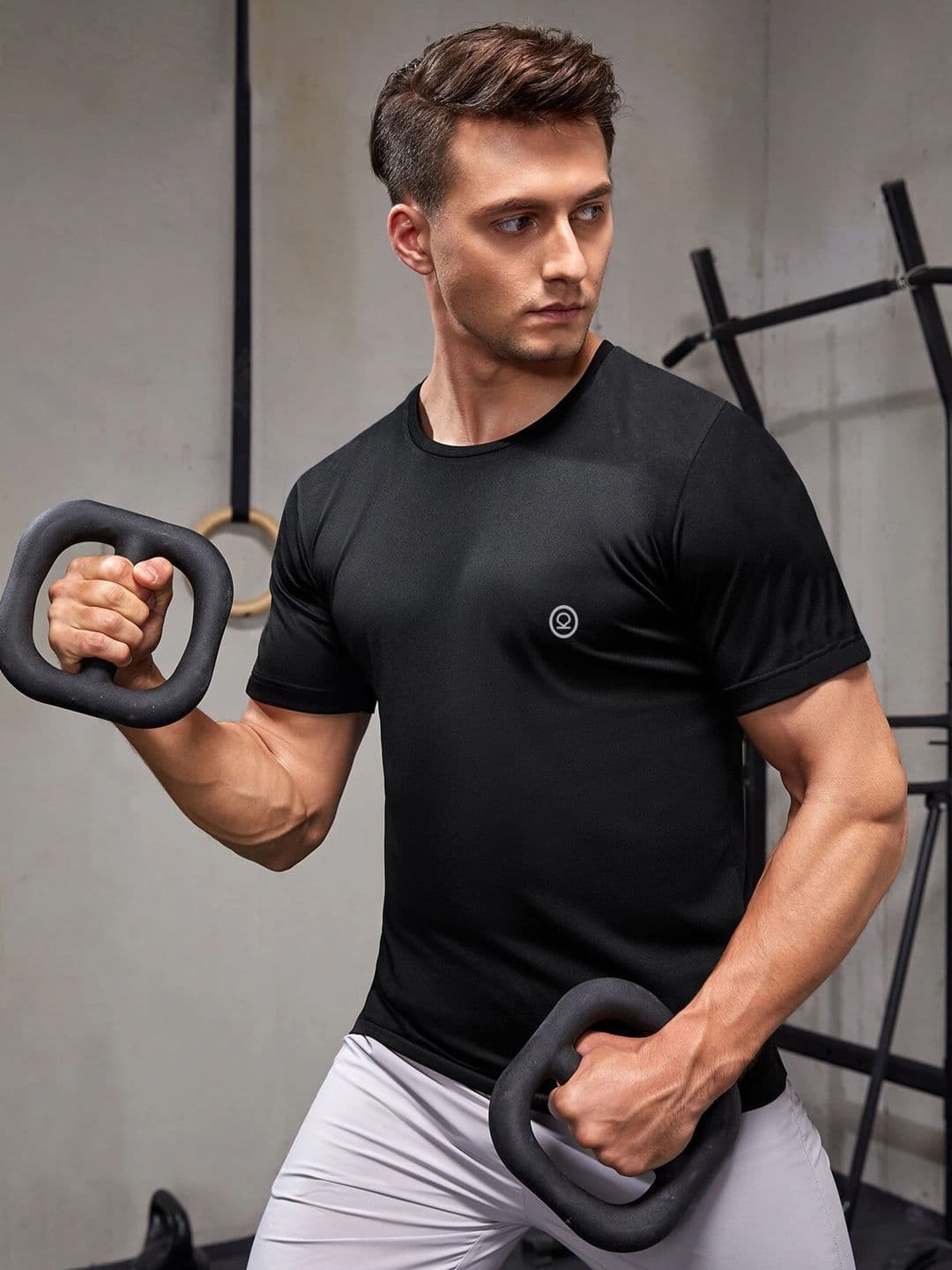CHKOKKO Men Black Solid Round Neck Running T-shirt - view 1