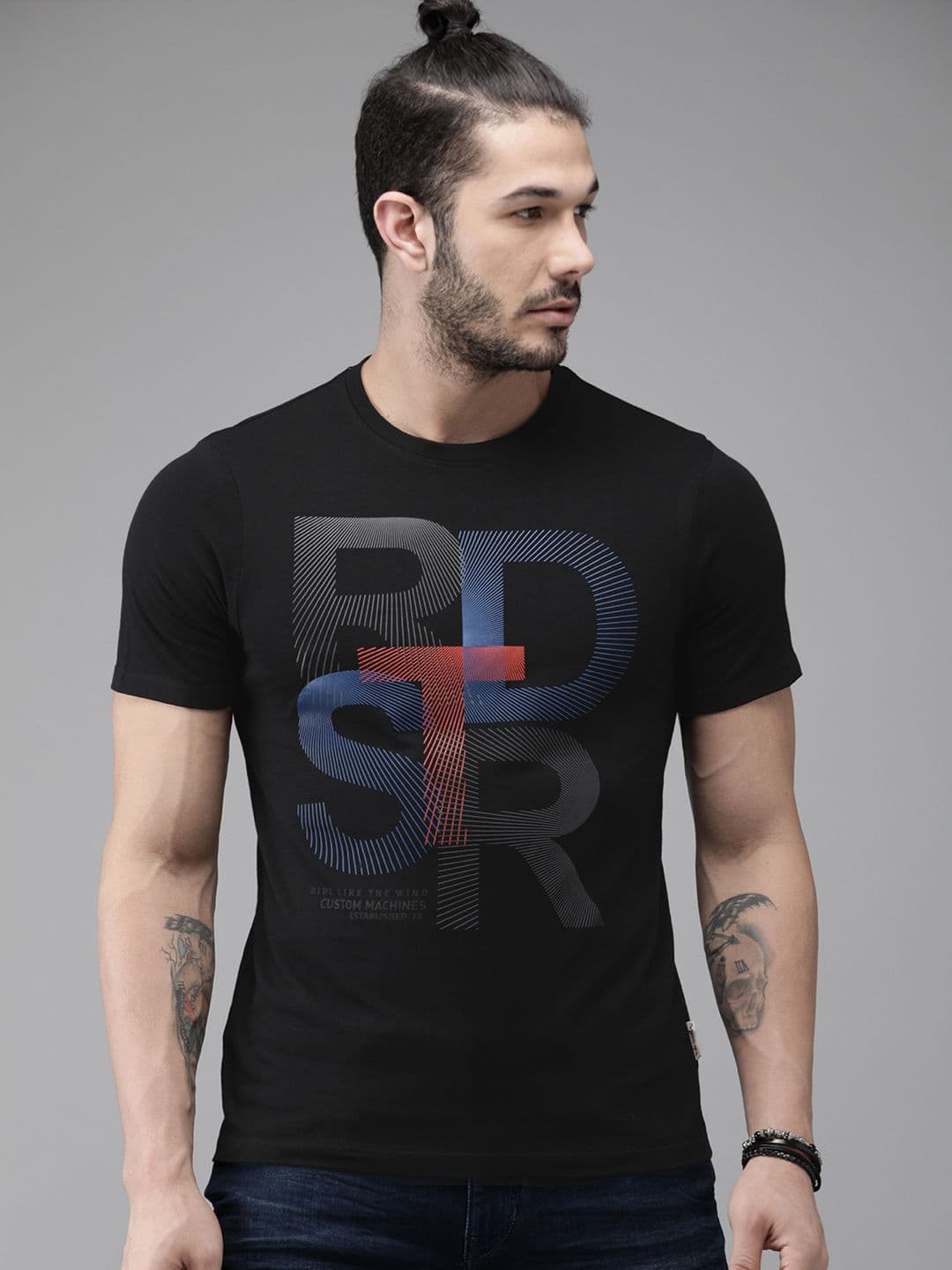 The Roadster Lifestyle Co Men Black Brand Carrier Printed Round Neck Cotton T-shirt - view 1