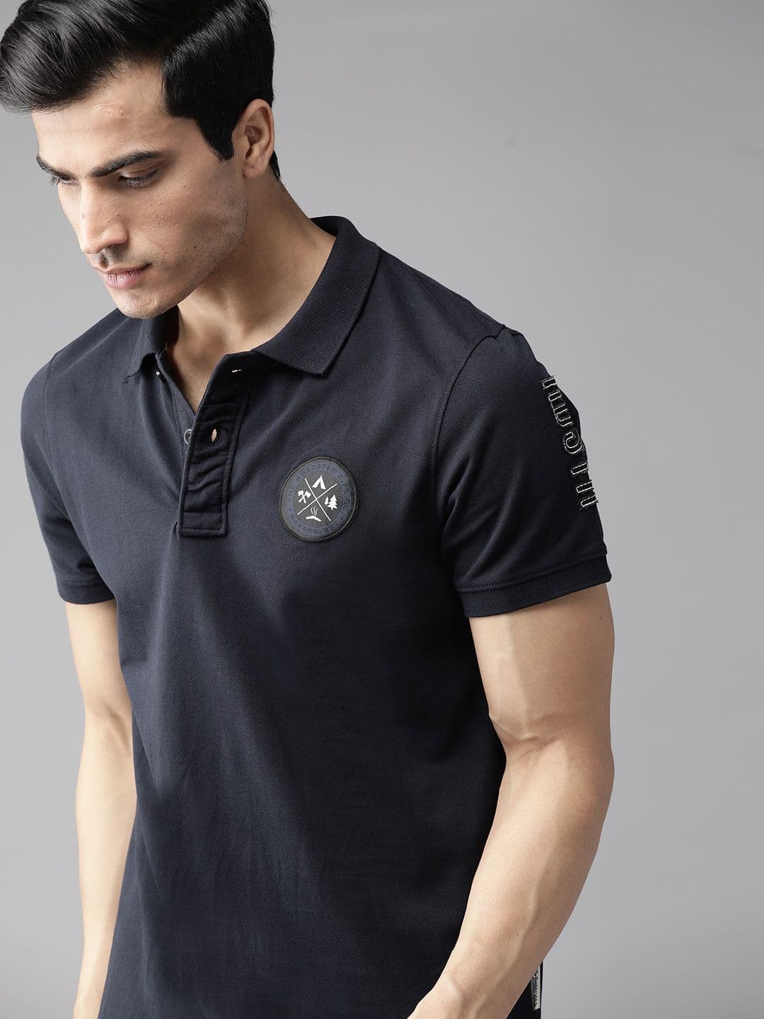 The Roadster Lifestyle Co Men Navy Blue Solid Polo Collar T-shirt - view 1