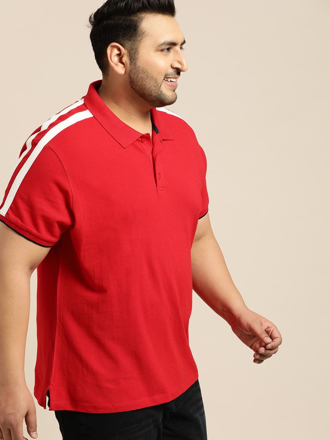 Sztori Plus Size Men Red Solid Polo Collar T-shirt - view 1
