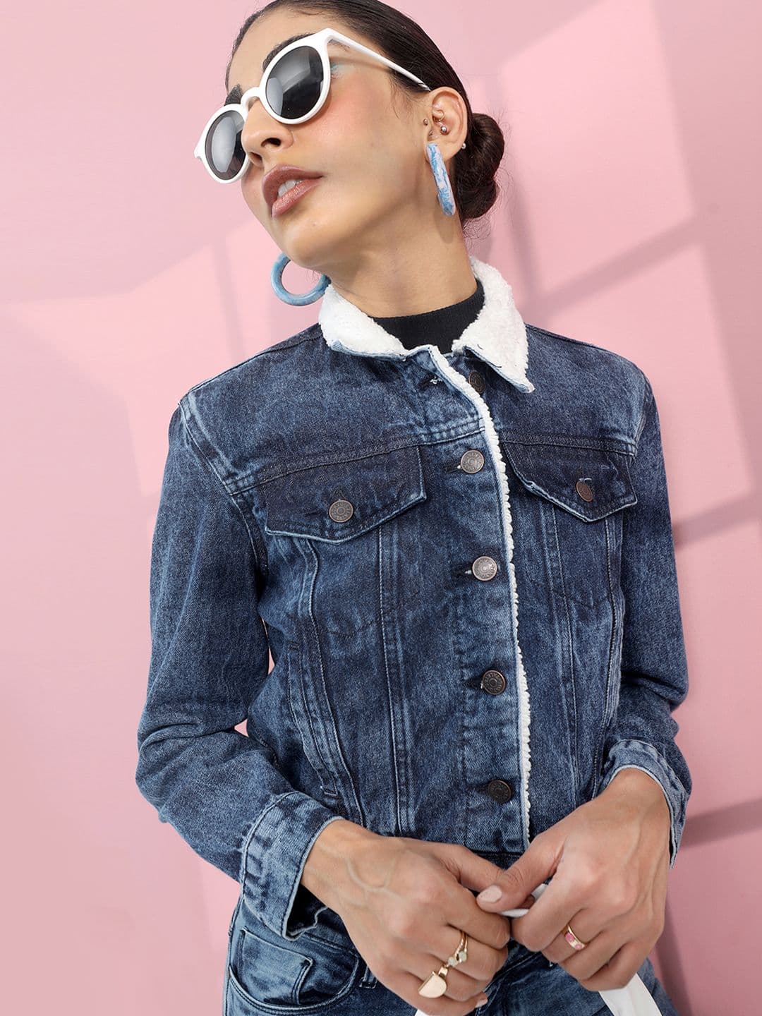 Tokyo Talkies Women Blue Solid Denim Jacket - view 1