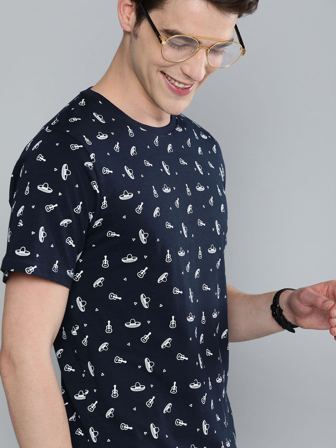 Mast & Harbour Men Navy Blue Printed Round Neck T-shirt - view 1