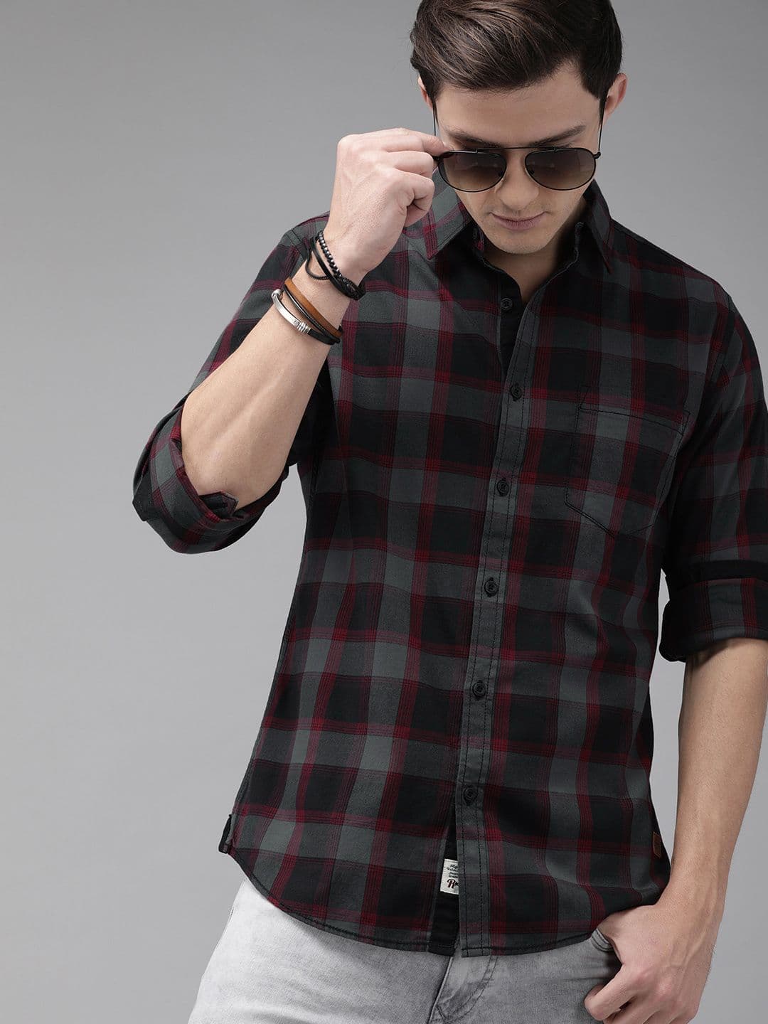 The Roadster Lifestyle Co Men Black & Red Regular Fit Checked Casual Shirt - view 1