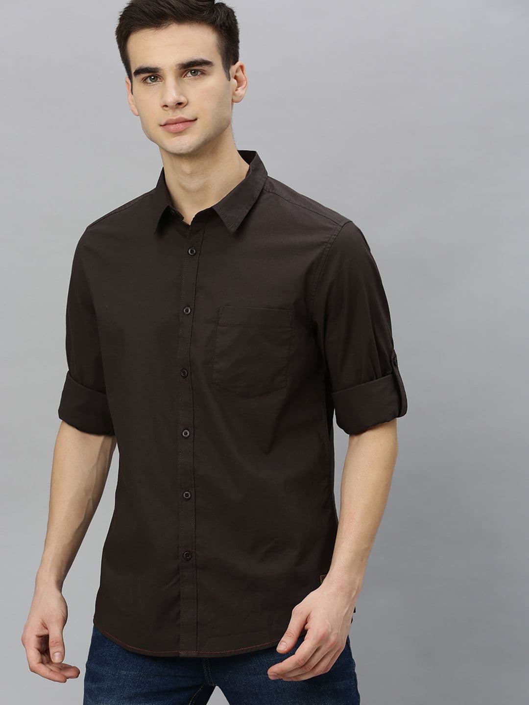Roadster Men Coffee Brown Regular Fit Solid Casual Shirt - view 1
