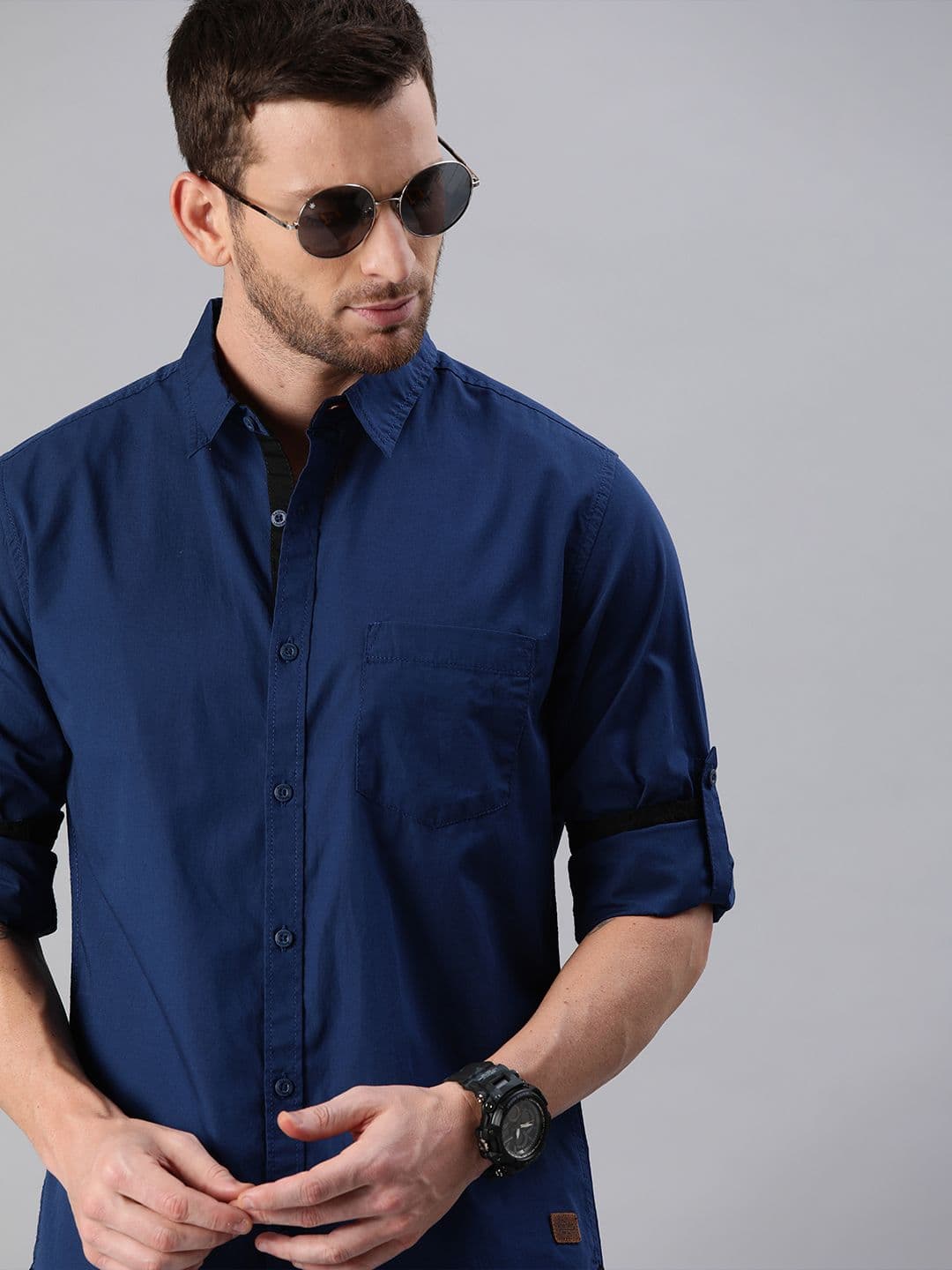 Roadster Men Navy Blue Regular Fit Solid Casual Shirt - view 1