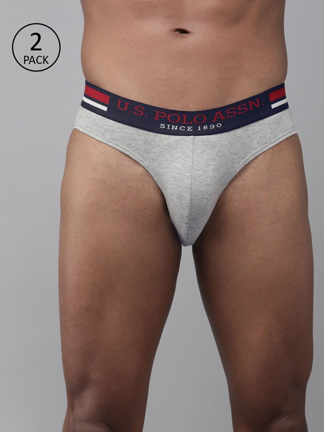 U.S. Polo Assn. Men Pack of 2 Grey Melange Solid Briefs Y9I006-003-P2-S - view 1