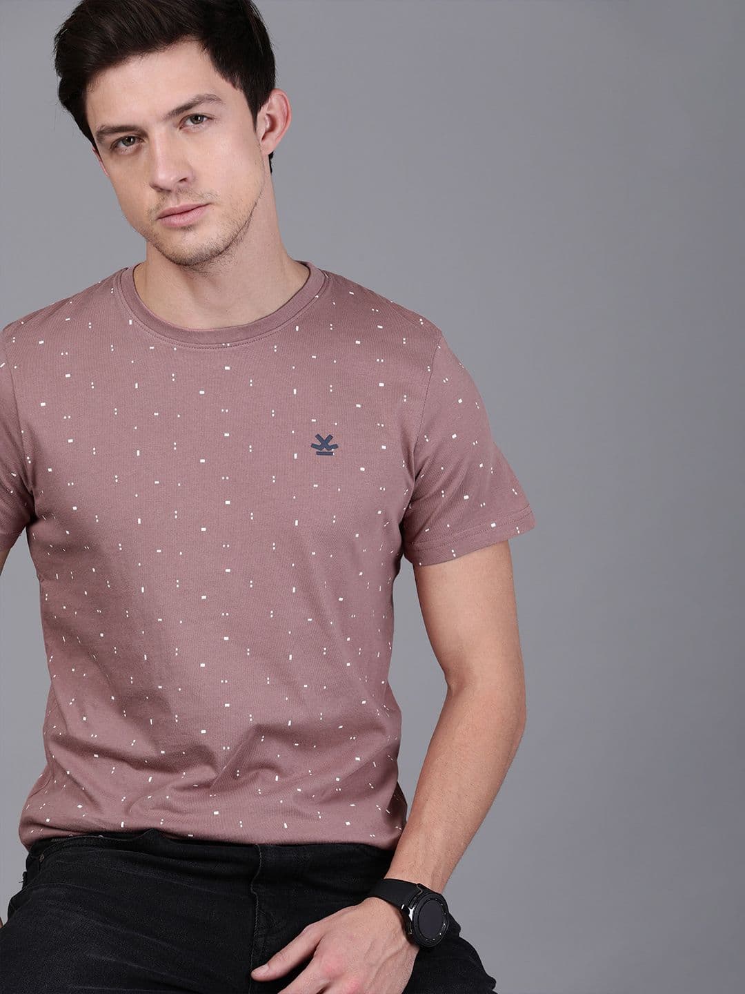 WROGN Men Pink Printed Slim Fit Round Neck T-shirt - view 1